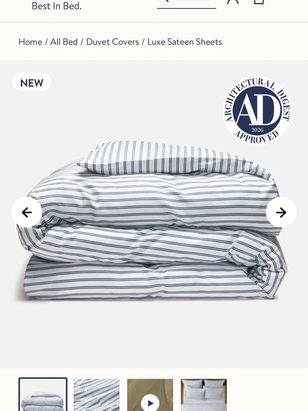 Brooklinen Striped Duvet Cover in White and Blue